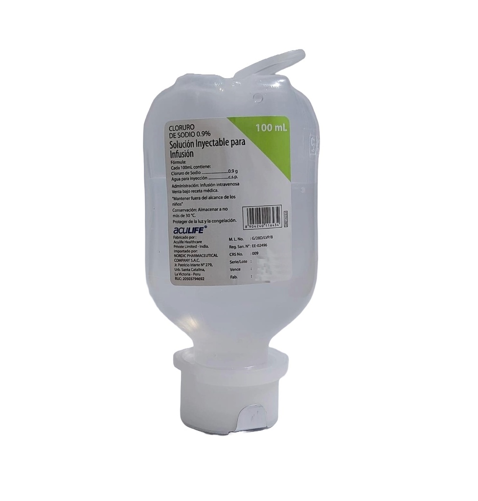 CLORURO DE SODIO 0.9% x 100ML - NORDIC