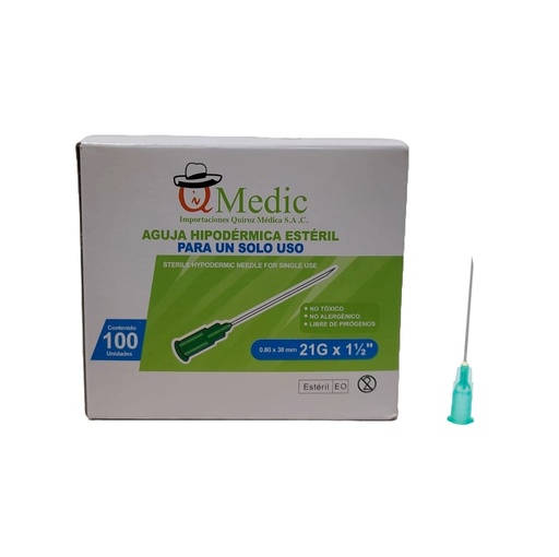 AGUJA DESCART. 21G x 1.1/2" x 100UND - IQMEDIC