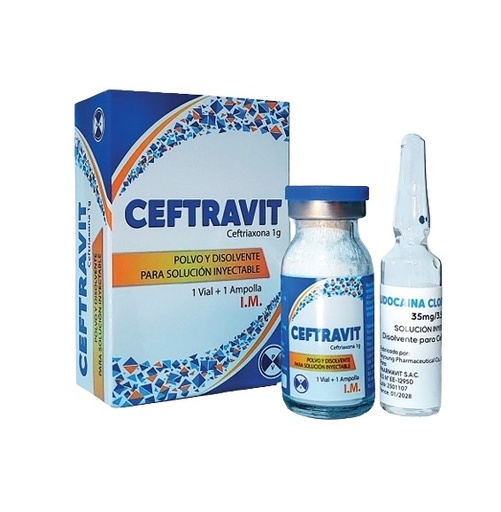 CEFTRAVIT (ceftriaxona 1g) 1VIAL+1AMP I.M - DP